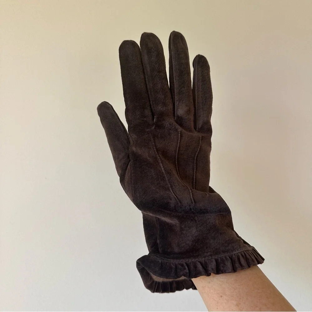 Vintage Brown Suede Leather Gloves L